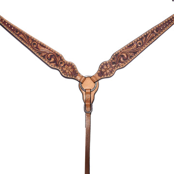 Bar H Equine Genuine Western American Leather Horse Premium Headstall & Breast Collar Set